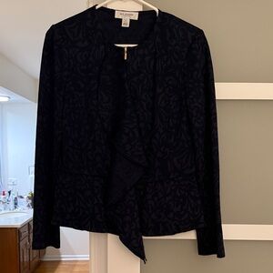St. John Navy Patterned Ruffle Suit Jacket and Skirt (jacket size 6 and skirt 8)